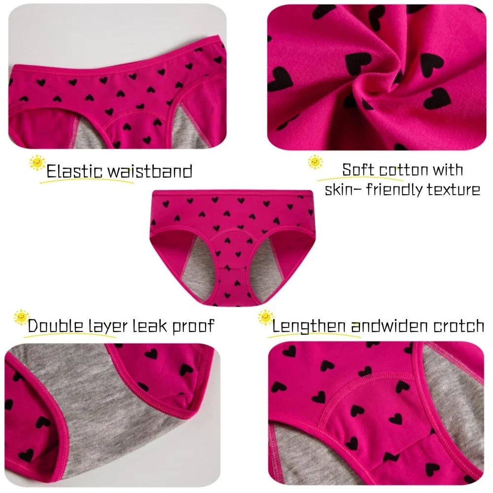 Demifill Girls' Teen Period Underwear Cotton Soft Panties Teens Briefs 4PK-M